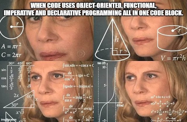 JavaScript borrows from several paradigms at once